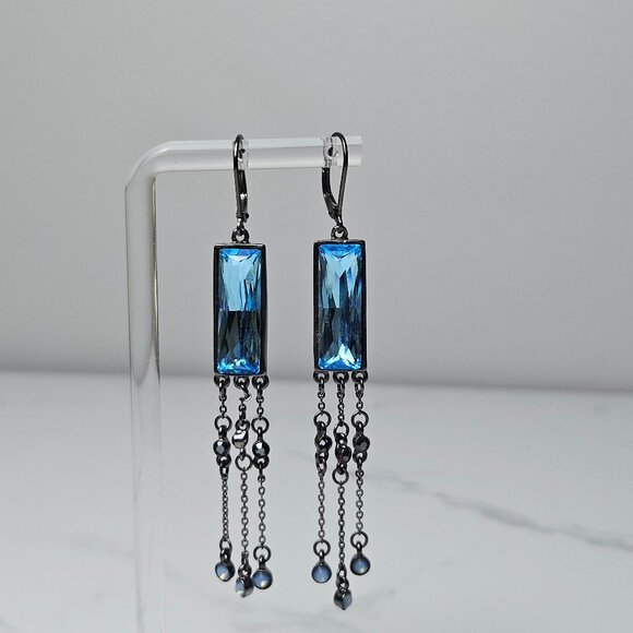 Vintage Signed Givenchy Blue Crystal Silver Dangle/Drop Earrings - Picture 1 of 9